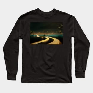 Ocean Front Broken Road To Fantasy Island / Abstract And Surreal Unwind Art Long Sleeve T-Shirt